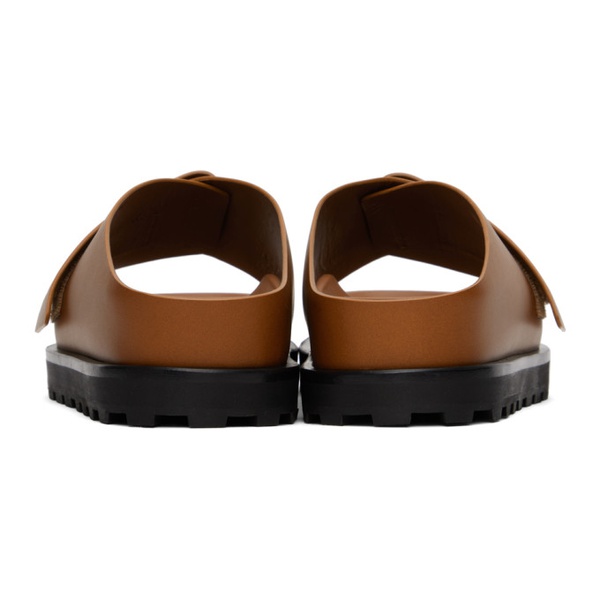 질샌더 질샌더 Jil Sander Tan Cross-Strap Leather Slides 241249M234015