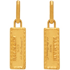 발망 Balmain Gold Signature Tubular Earrings 241251F022000