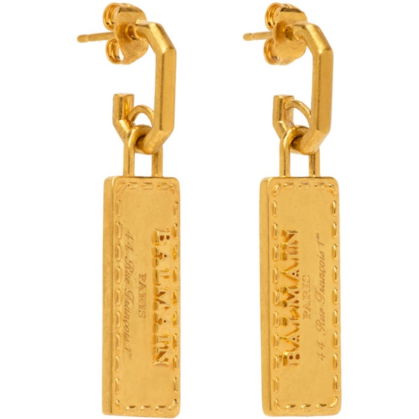 발망 발망 Balmain Gold Signature Tubular Earrings 241251F022000
