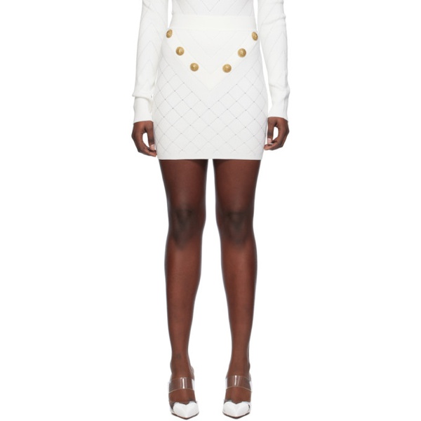 발망 발망 Balmain White High-Rise Miniskirt 241251F090007