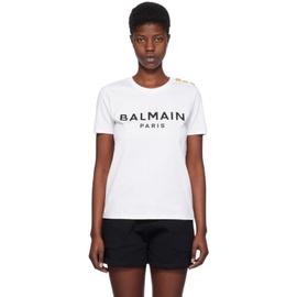 발망 Balmain White Printed T-Shirt 241251F110013