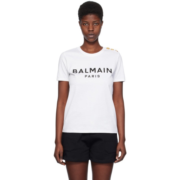 발망 발망 Balmain White Printed T-Shirt 241251F110013