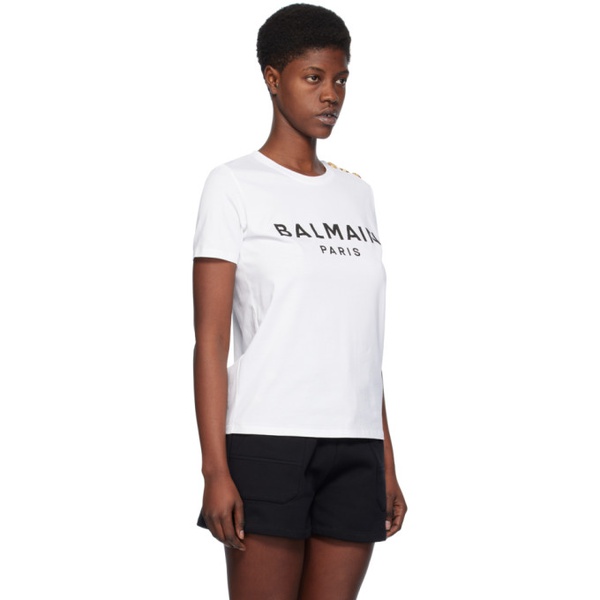 발망 발망 Balmain White Printed T-Shirt 241251F110013