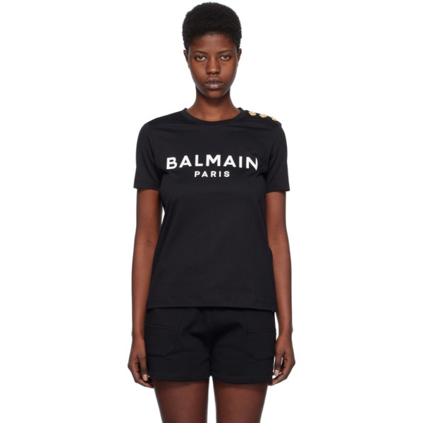 발망 발망 Balmain Black Printed T-Shirt 241251F110018