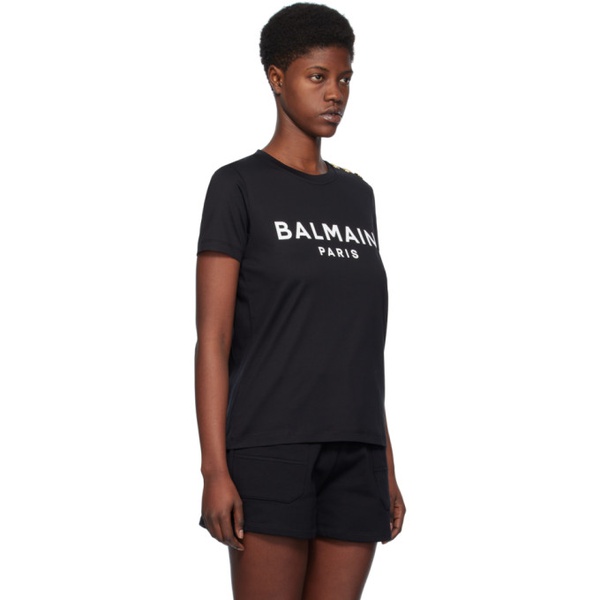발망 발망 Balmain Black Printed T-Shirt 241251F110018