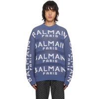 발망 Balmain Blue Crewneck Sweater 241251M201001