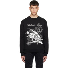 발망 Balmain Black Flower Print Sweatshirt 241251M204021