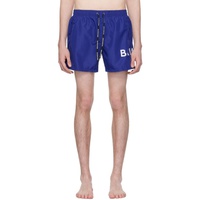 발망 Balmain Blue Printed Swim Shorts 241251M208015