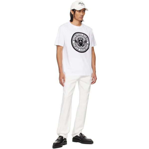 발망 발망 Balmain White Coin T-Shirt 241251M213017