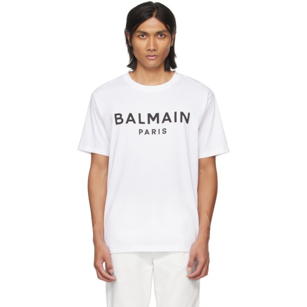 발망 발망 Balmain White Printed T-Shirt 241251M213033