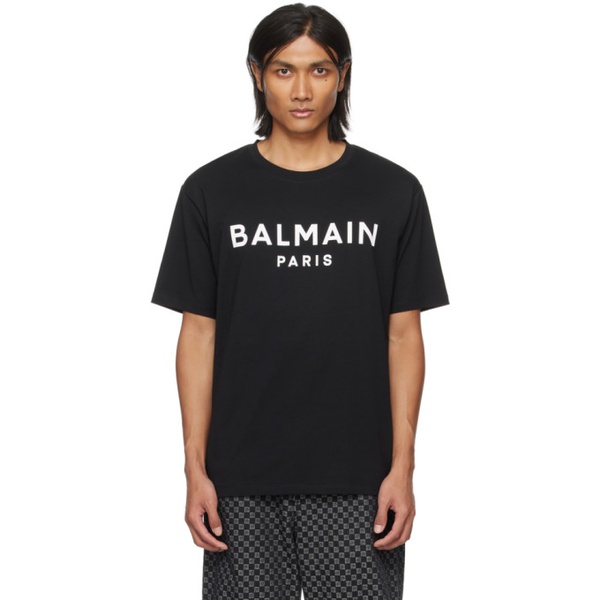 발망 발망 Balmain Black Printed T-Shirt 241251M213034