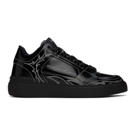 발망 Balmain Black B-Court Mid Top Western Glazed Leather Sneakers 241251M237003