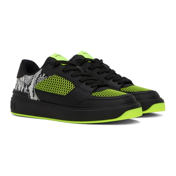 발망 발망 Balmain Black & Green B-Court Flip Snake-Effect Sneakers 241251M237005