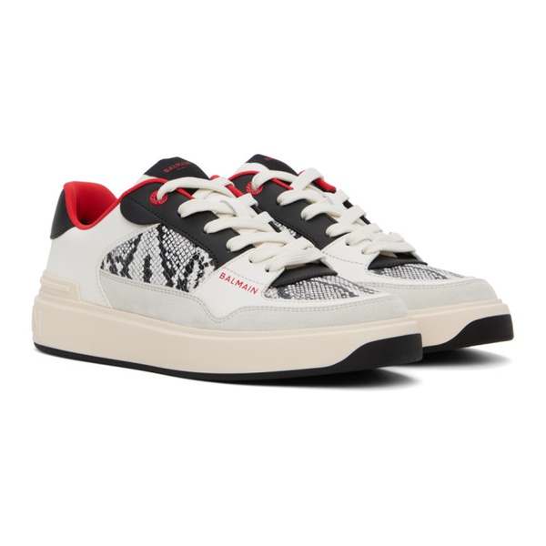 발망 발망 Balmain Gray & White B-Court Flip Snake-Effect Sneakers 241251M237006