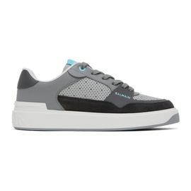 발망 Balmain Gray & White B-Court Flip Perforated Leather Sneakers 241251M237007