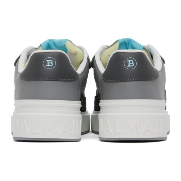 발망 발망 Balmain Gray & White B-Court Flip Perforated Leather Sneakers 241251M237007
