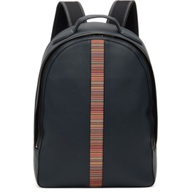 폴스미스 Paul Smith Navy Leather Signature Stripe Backpack 241260M166003