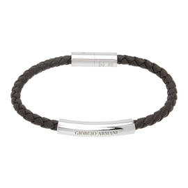 조르지오 아르마니 Giorgio Armani Brown Braided Leather Bracelet 241262M142000