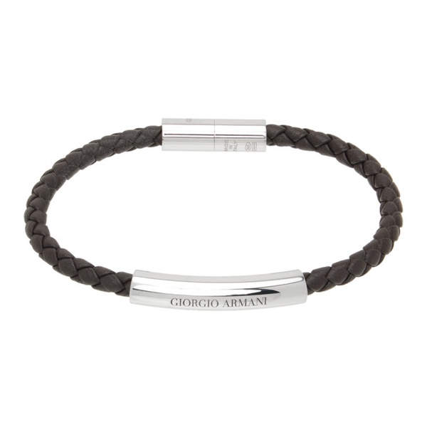 아르마니 조르지오 아르마니 Giorgio Armani Brown Braided Leather Bracelet 241262M142000