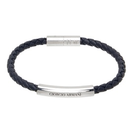 조르지오 아르마니 Giorgio Armani Navy Braided Leather Bracelet 241262M142001