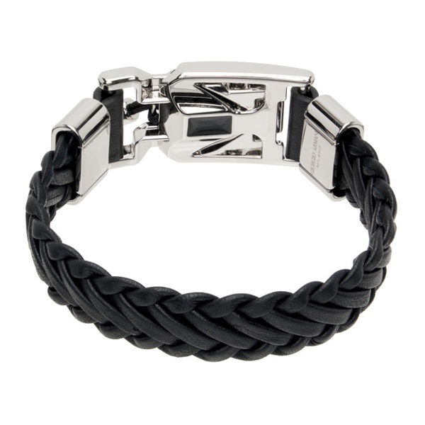 아르마니 조르지오 아르마니 Giorgio Armani Black Woven Leather Bracelet 241262M142002