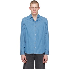 조르지오 아르마니 Giorgio Armani Blue Spread Collar Denim Shirt 241262M192006