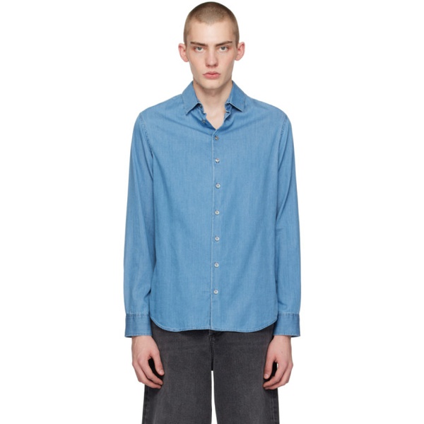 아르마니 조르지오 아르마니 Giorgio Armani Blue Spread Collar Denim Shirt 241262M192006