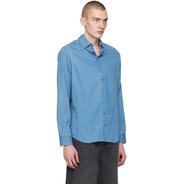 아르마니 조르지오 아르마니 Giorgio Armani Blue Spread Collar Denim Shirt 241262M192006