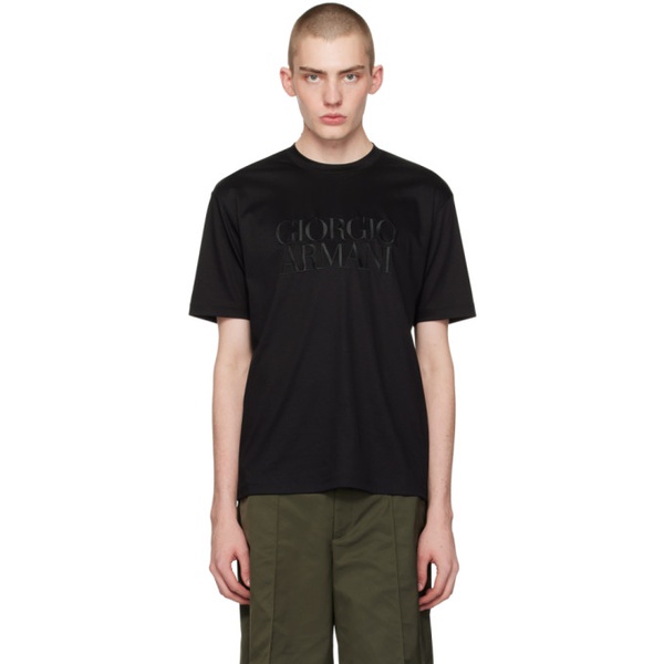 아르마니 조르지오 아르마니 Giorgio Armani Black Embroidered T-Shirt 241262M213002