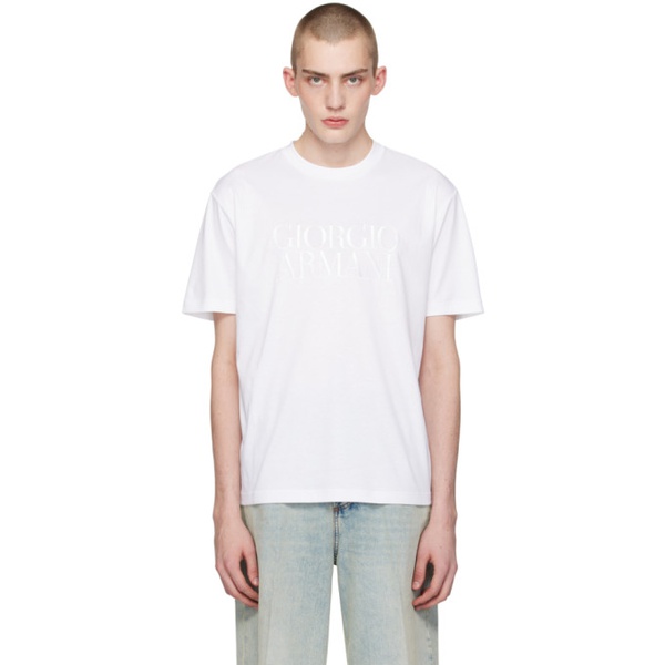 아르마니 조르지오 아르마니 Giorgio Armani White Embroidered T-Shirt 241262M213004