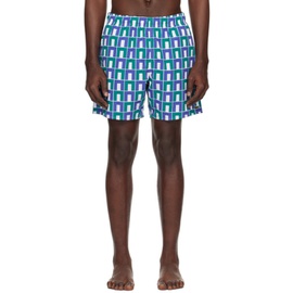 라코스테 Lacoste Blue & Green Printed Swim Shorts 241268M208010