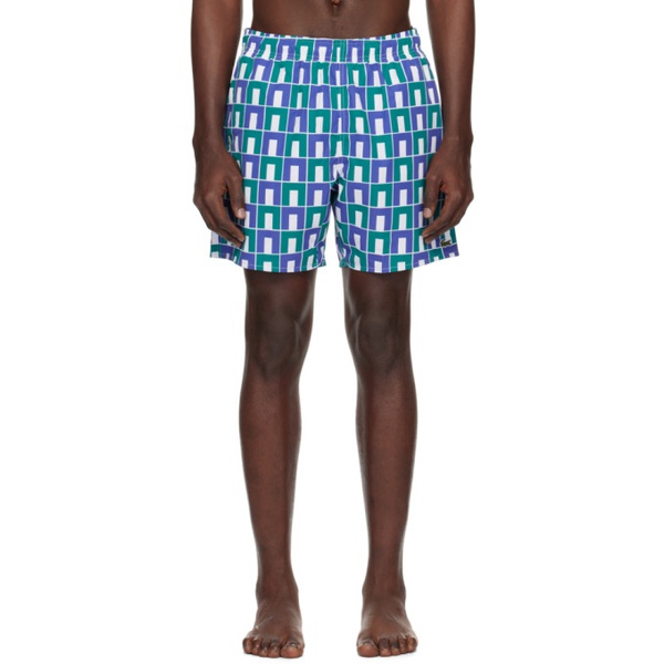라코스테 라코스테 Lacoste Blue & Green Printed Swim Shorts 241268M208010