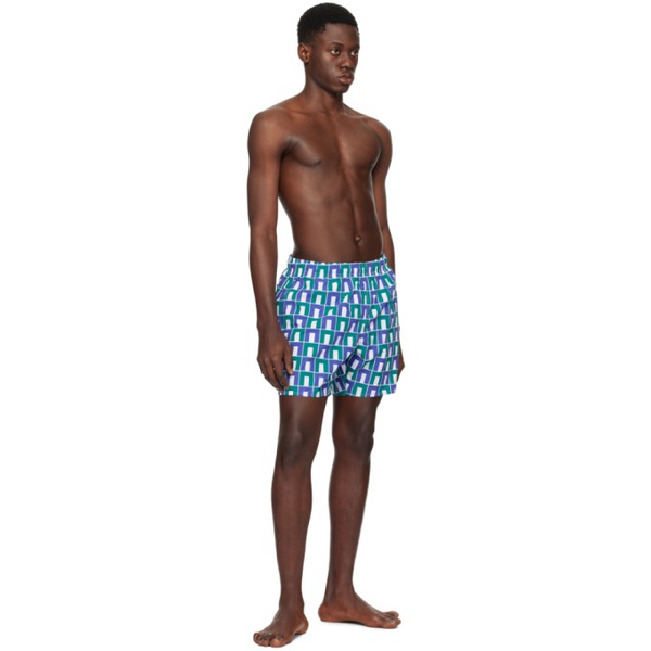 라코스테 라코스테 Lacoste Blue & Green Printed Swim Shorts 241268M208010