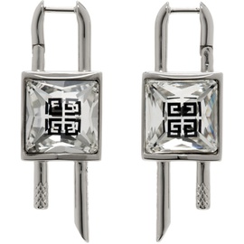 지방시 Givenchy Silver Mini Lock Crystal Earrings 241278F022004