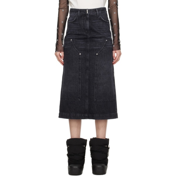 지방시 지방시 Givenchy Black Reinforced Panel Denim Midi Skirt 241278F092002