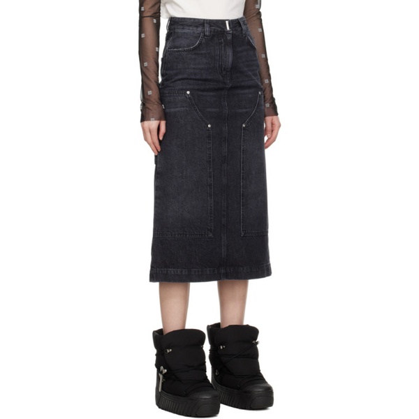 지방시 지방시 Givenchy Black Reinforced Panel Denim Midi Skirt 241278F092002