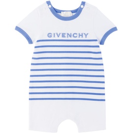 지방시 Givenchy Baby White & Blue Striped Bodysuit & Bib Set 241278M690006