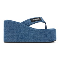 코페르니 Coperni Blue Denim Branded Wedge Sandals 241325F124004