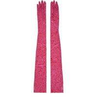 드리스 반 노튼 Dries Van Noten Red & Pink Printed Mesh Gloves 241358F012000