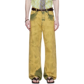 드리스 반 노튼 Dries Van Noten Green Garment-Dyed Jeans 241358M186002