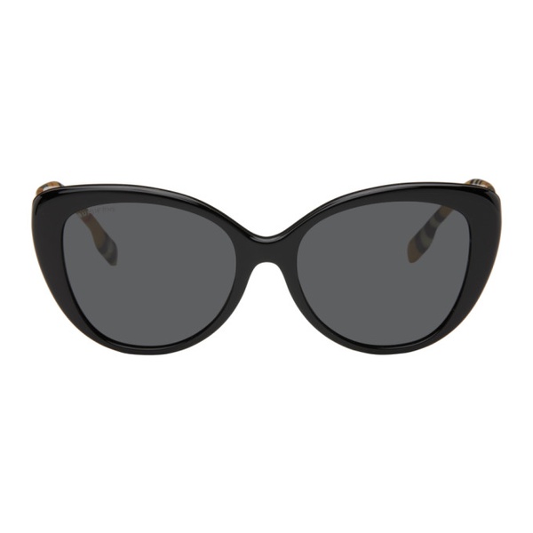 버버리 버버리 Burberry Black & Beige Check Sunglasses 241376F005034