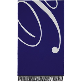 버버리 Burberry Blue & 오프화이트 Off-White Logo Wool Silk Scarf 241376F028010