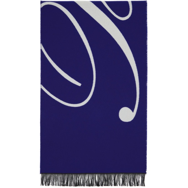 버버리 버버리 Burberry Blue & 오프화이트 Off-White Logo Wool Silk Scarf 241376F028010