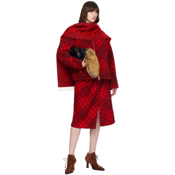 버버리 버버리 Burberry Burgundy & Red Logo Wool Silk Scarf 241376F028012