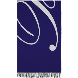 버버리 Burberry Blue & 오프화이트 Off-White Logo Wool Silk Scarf 241376M150015