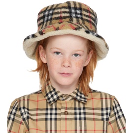 버버리 Burberry Kids Beige Check Fleece Bucket Hat 241376M716000