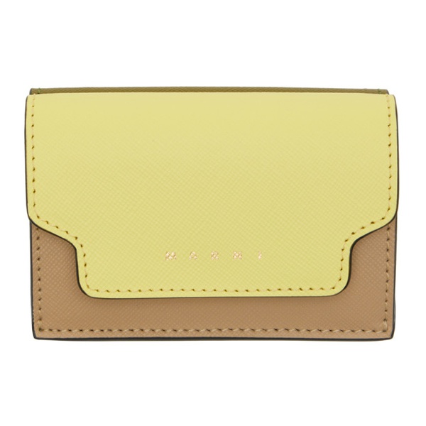 마르니 마르니 Marni Yellow & Khaki Saffiano Leather Trifold Wallet 241379F040009