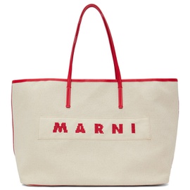 마르니 Marni Beige & Red Small Reversible Janus Shopping Tote 241379F049010