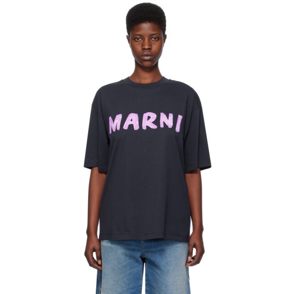 마르니 마르니 Marni Navy Printed T-Shirt 241379F110008