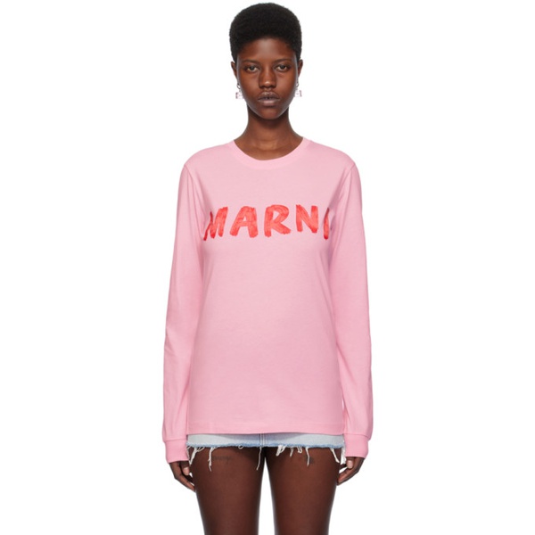 마르니 마르니 Marni Pink Printed Long Sleeve T-Shirt 241379F110012